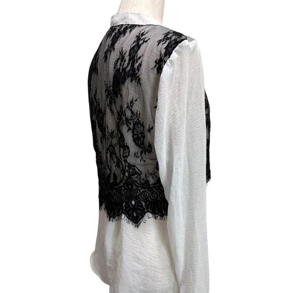 Sheer Lace Western Blouse Black White Boho Cowgirl Y2K Medium - Picture 3 of 5